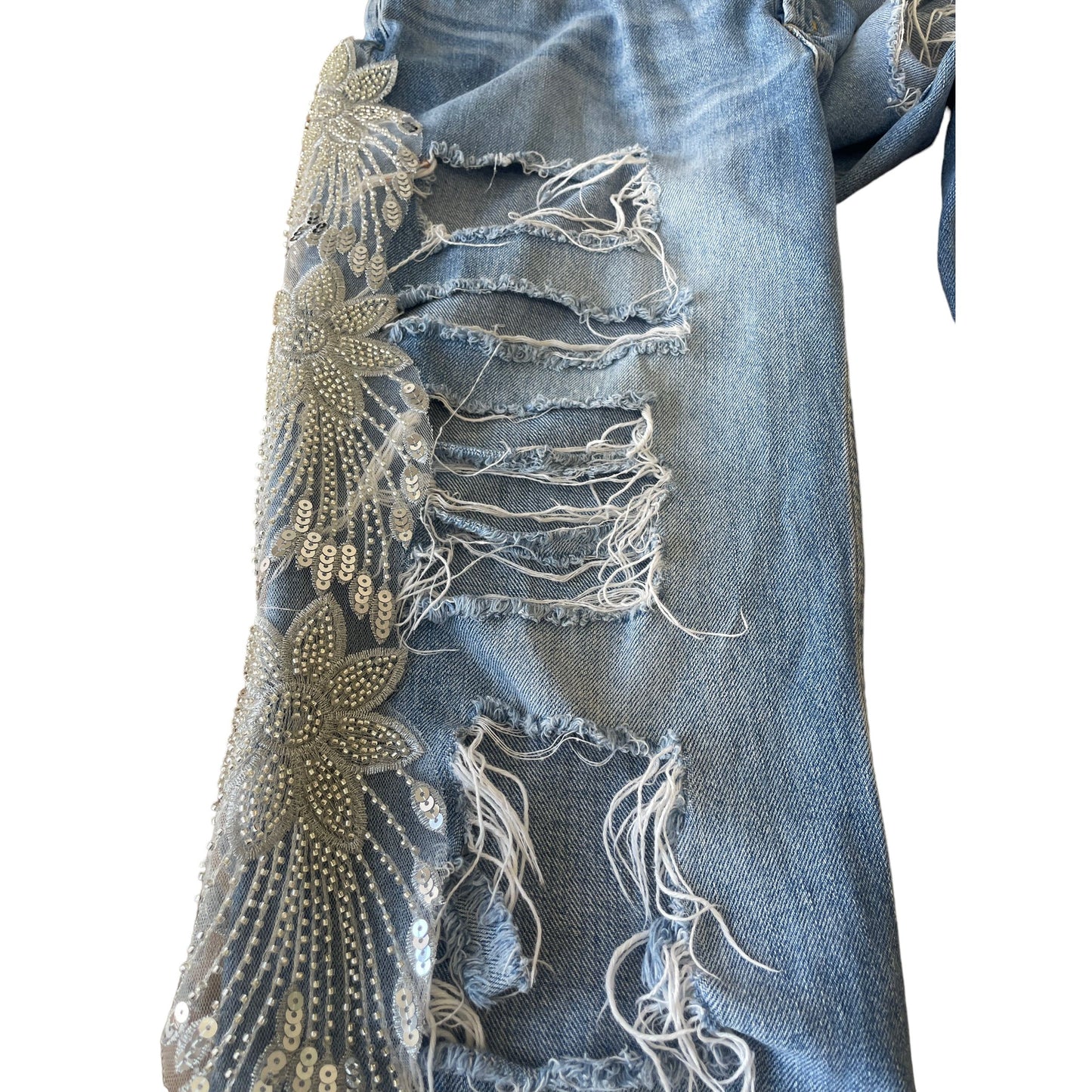 Silver hand beaded sequin appliqué (trim)