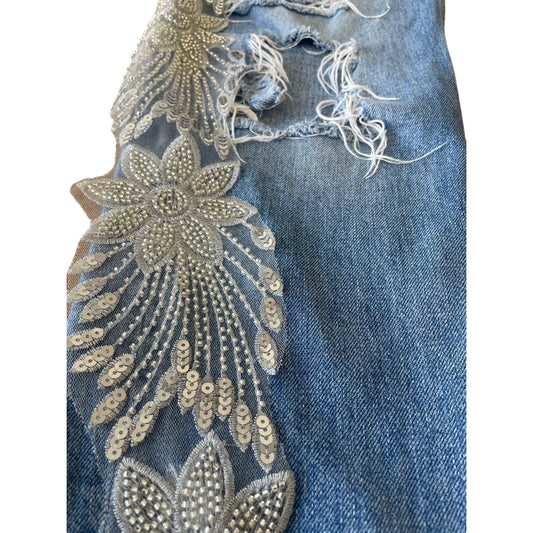 Silver hand beaded sequin appliqué (trim)
