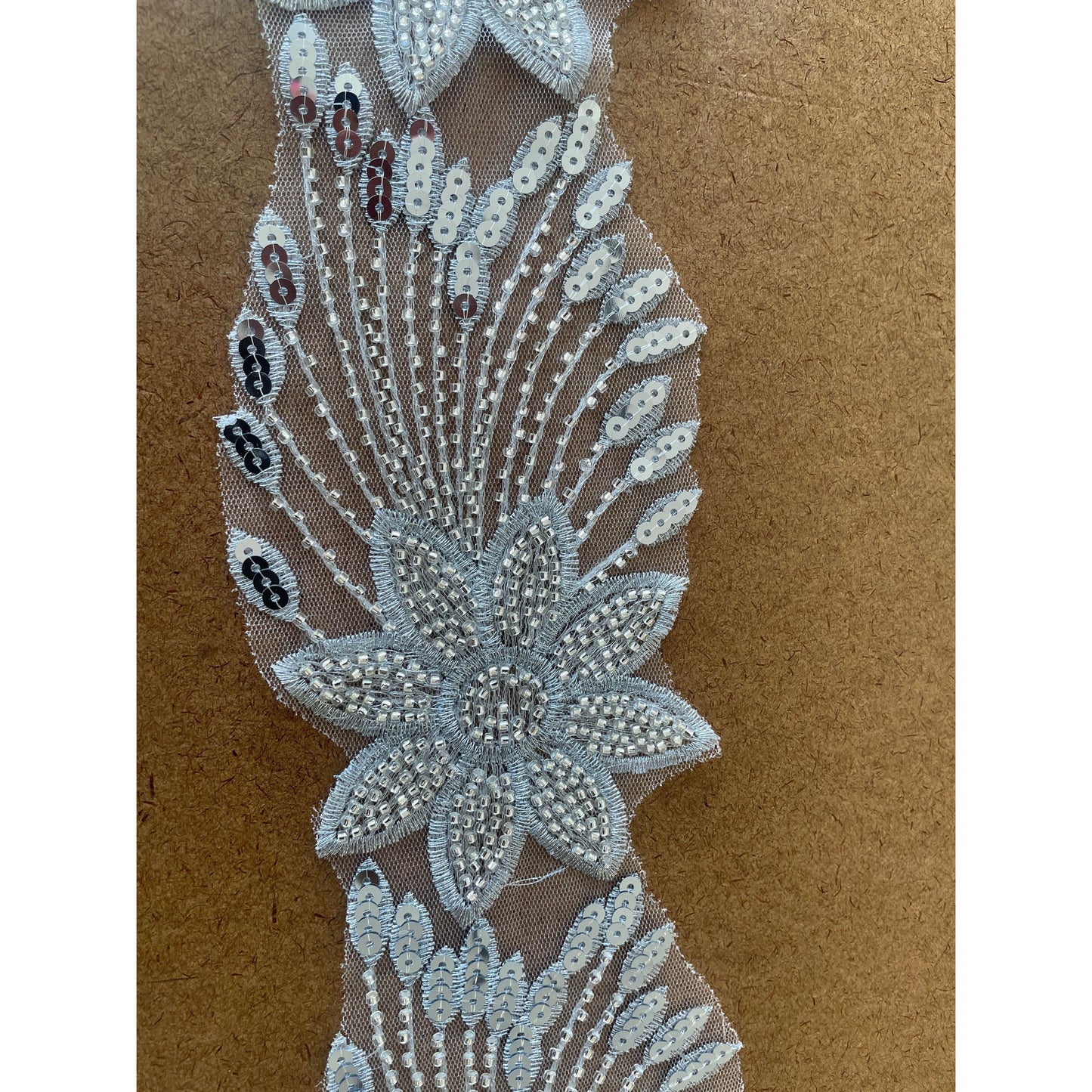 Silver hand beaded sequin appliqué (trim)