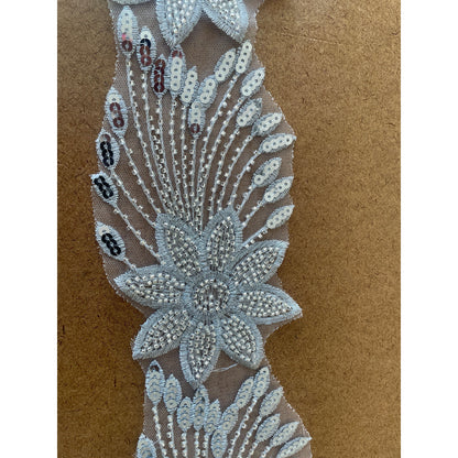 Silver hand beaded sequin appliqué (trim)