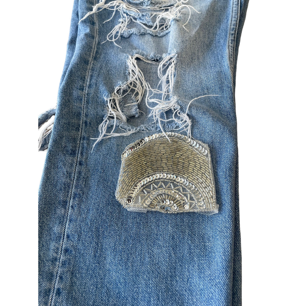 Round Silver hand beaded sequin appliqué (trim)