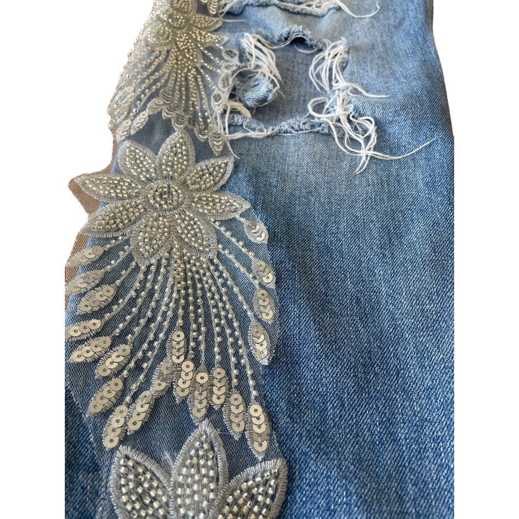 Silver hand beaded sequin appliqué (trim)