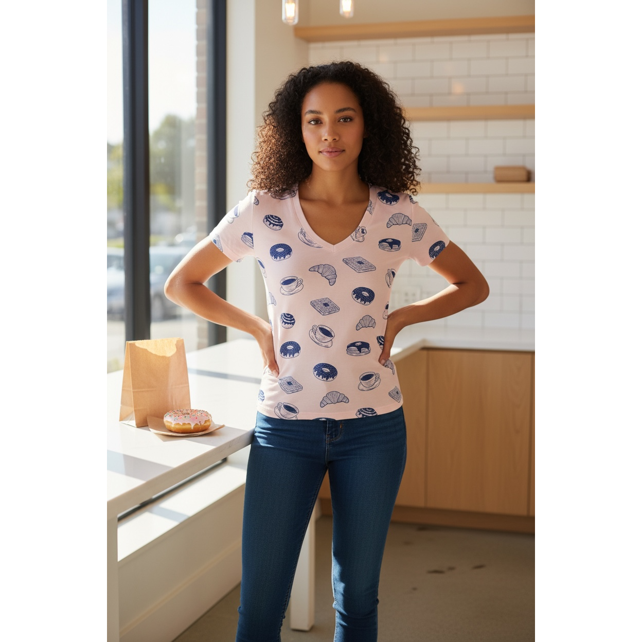 Donut and coffee print (fabric)